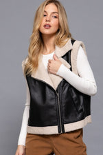 Black Faux Leather Aviator Vest