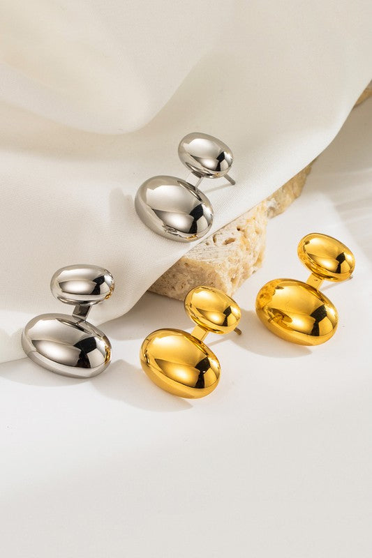 Tarnish-free Double Pebble Earring